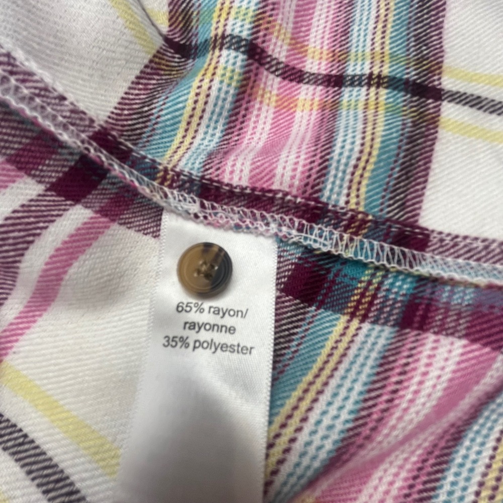 Maurices Womens 2X Soft Plaid Button Down Pink Teal Rayon Blend Long Sleeve - Picture 4 of 9